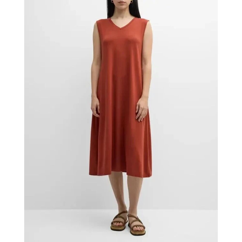 Eileen Fisher Sleeveless V-Neck Midi Dress | Size S